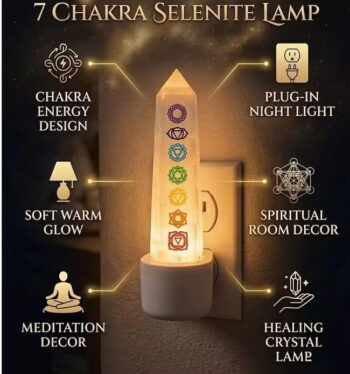 Natural 7 Chakra Selenite Crystal Lamp (Cleansing, Chakra Balancing, Peace)