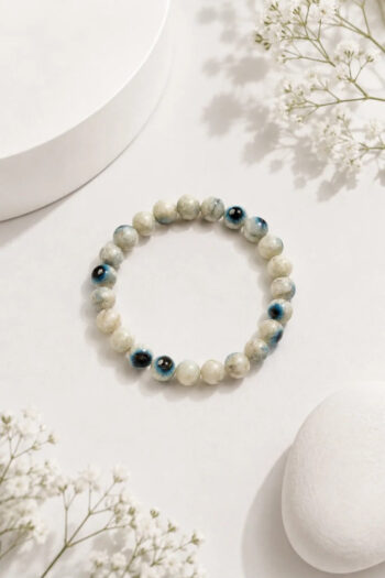 Natural Evil Eye 🧿 Aragonite Bracelet (Evil Eye Protection, Grounding, Stability)